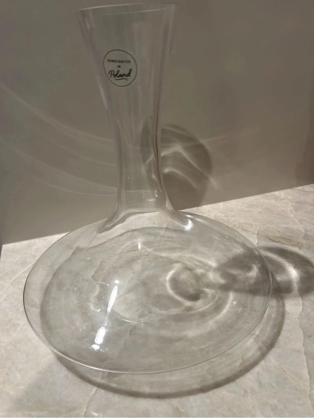Wine Decanter Handcrafted In Poland Wide Base Clear Glass 11” Tall Barware